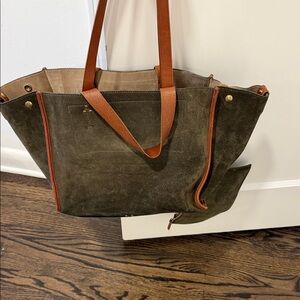 Jerome Dreyfuss Olive Green Suede Tote